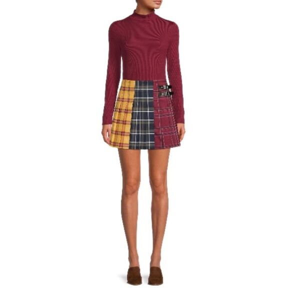 Womens Juniors Denim Pleated Plaid Mini Skirt Size S (3/5) - Picture 3 of 5